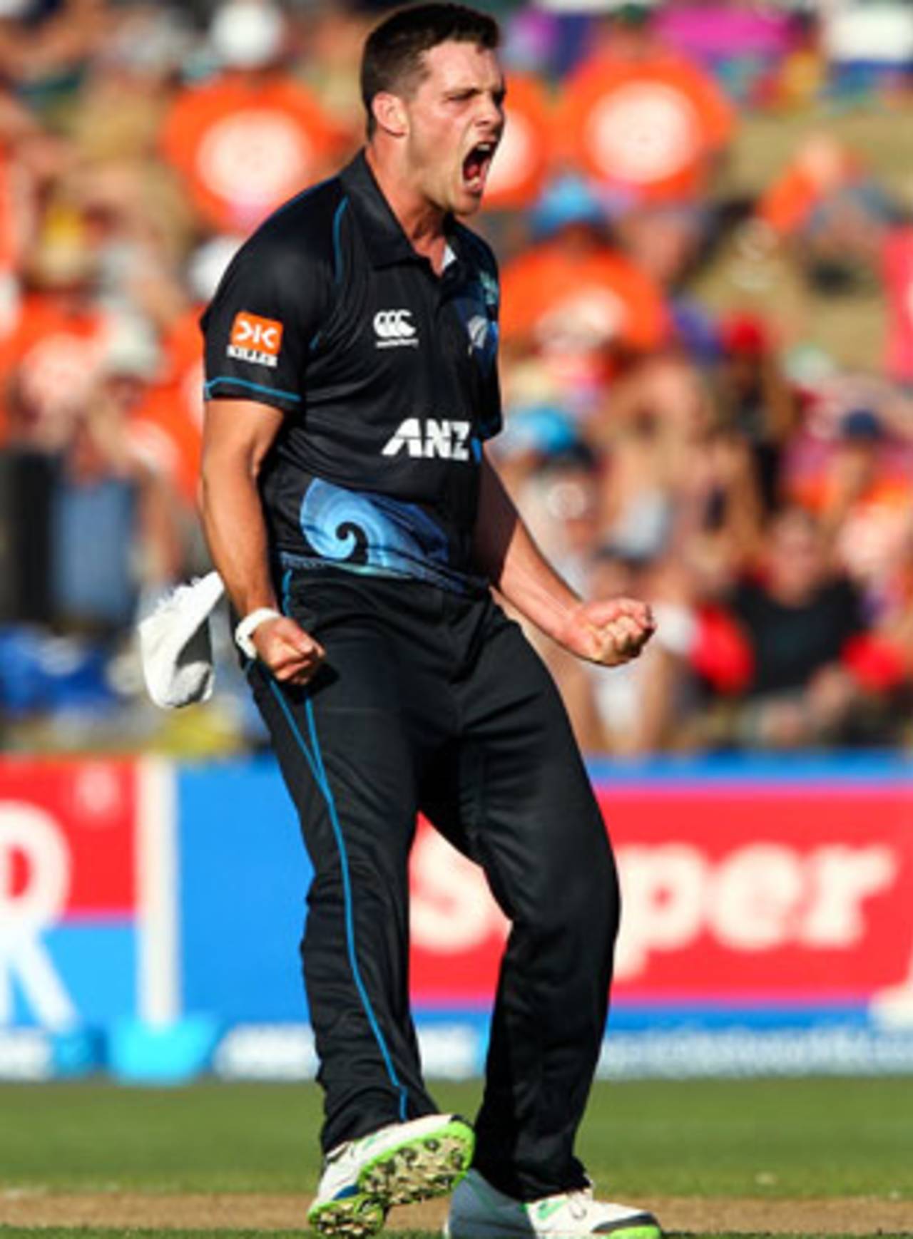 Mitchell McClenaghan celebrates a wicket, New Zealand v India, 1st ODI, Napier, January 19, 2014