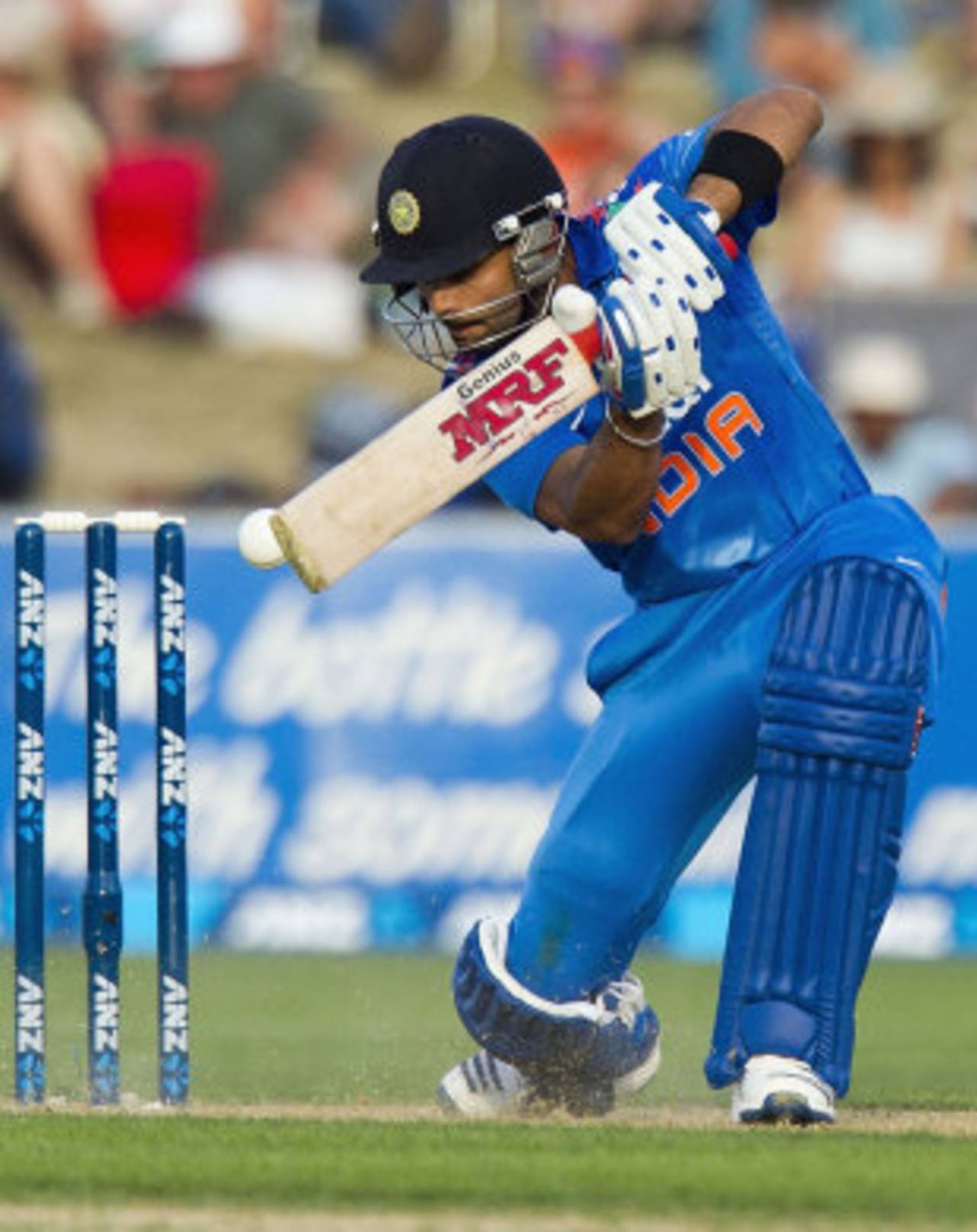 Virat Kohli drives through the off side, New Zealand v India, 1st ODI, Napier, January 19, 2014