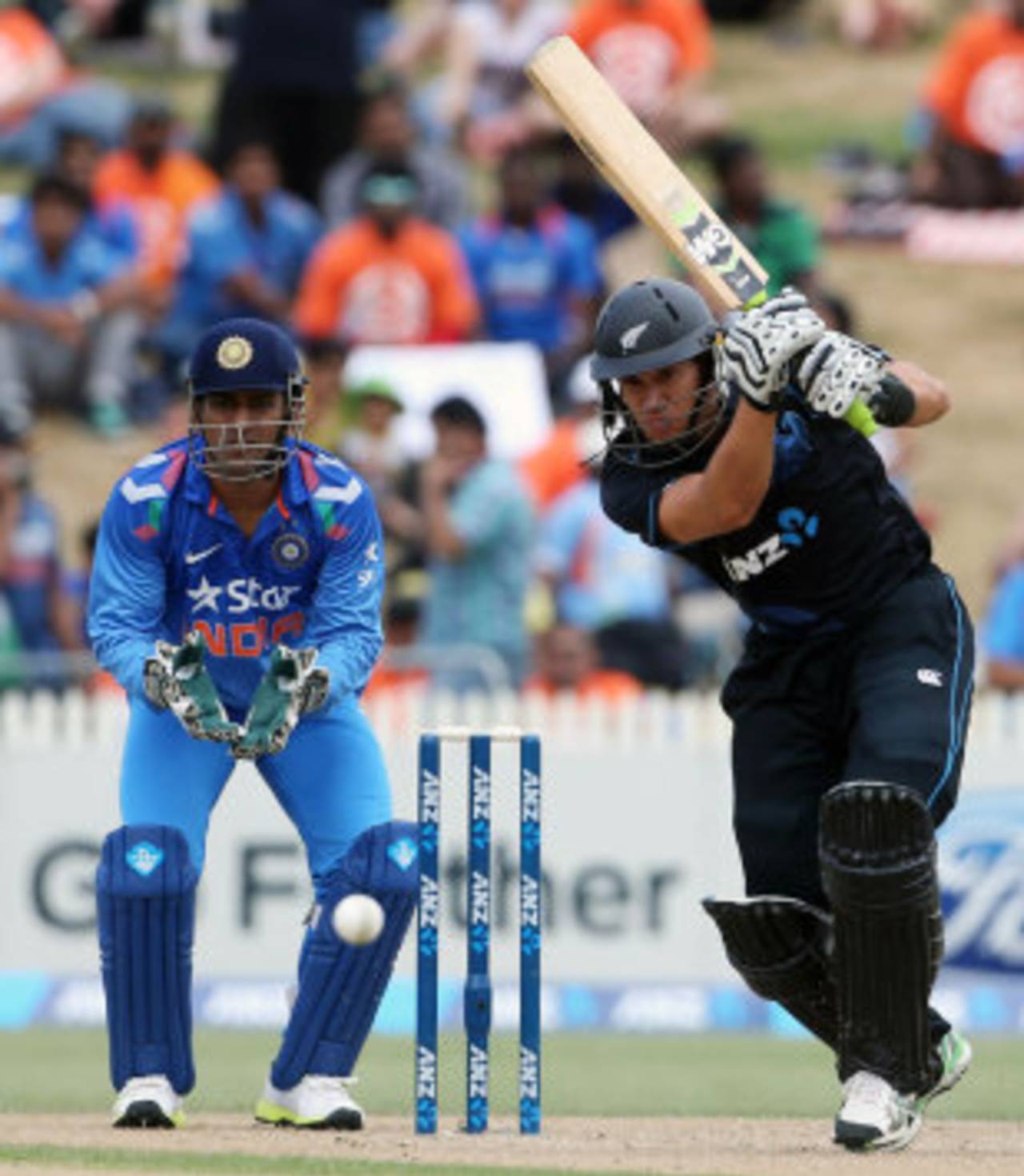 Ross Taylor works one away to the off side, New Zealand v India, 2nd ODI, Hamilton, January 22, 2014