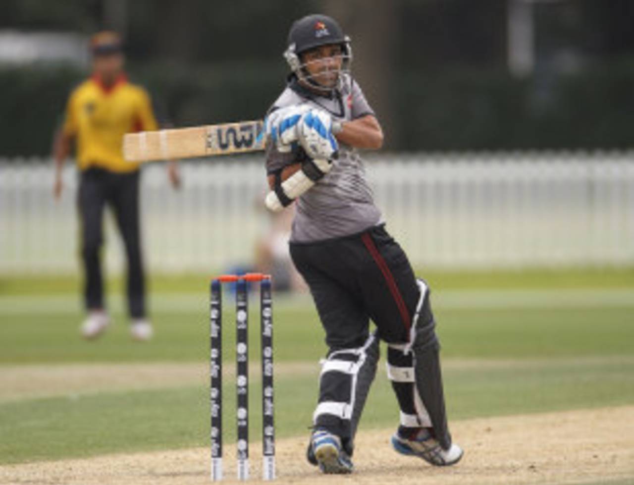 Khurram Khan plays a pull, Papua New Guinea v United Arab Emirates, ICC Cricket World Cup Qualifier, Super Sixes, Christchurch, January 26, 2014