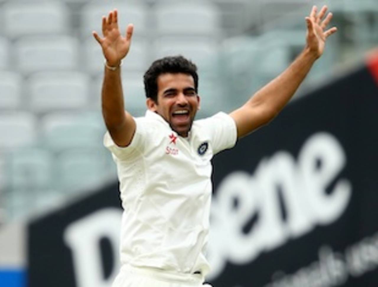 Zaheer Khan celebrates Peter Fulton's wicket, New Zealand v India, 1st Test, Auckland, 1st day, February 6, 2014