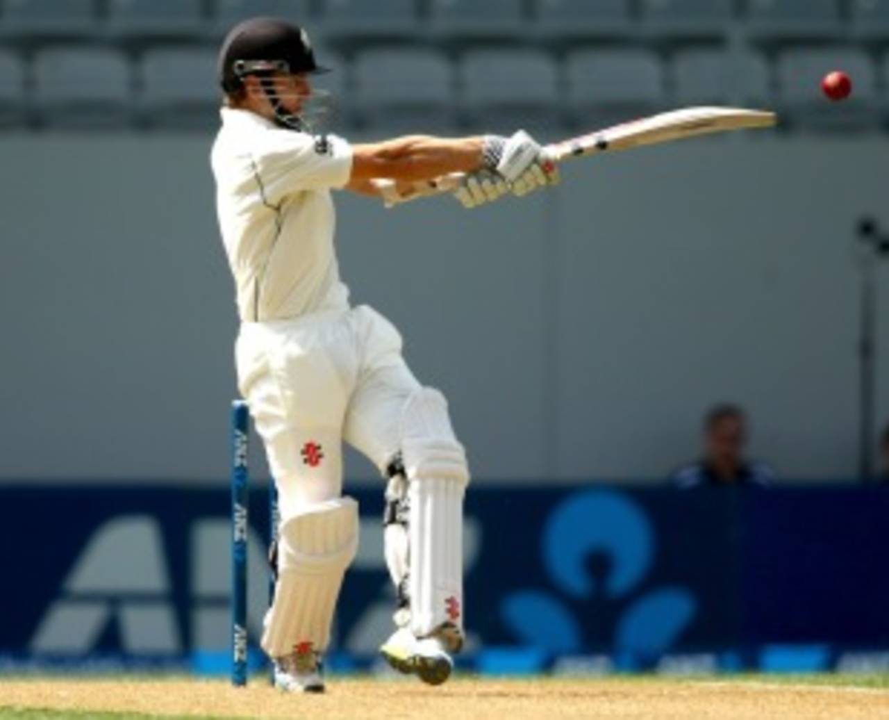 Kane Williamson pulls during his fifty, New Zealand v India, 1st Test, Auckland, 1st day, February 6, 2014