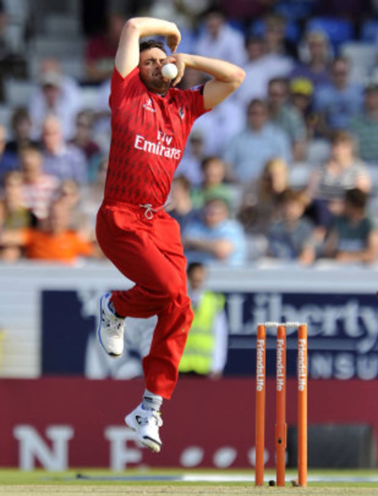 Stephen Parry bowls for Lancashire, July, 5, 2013