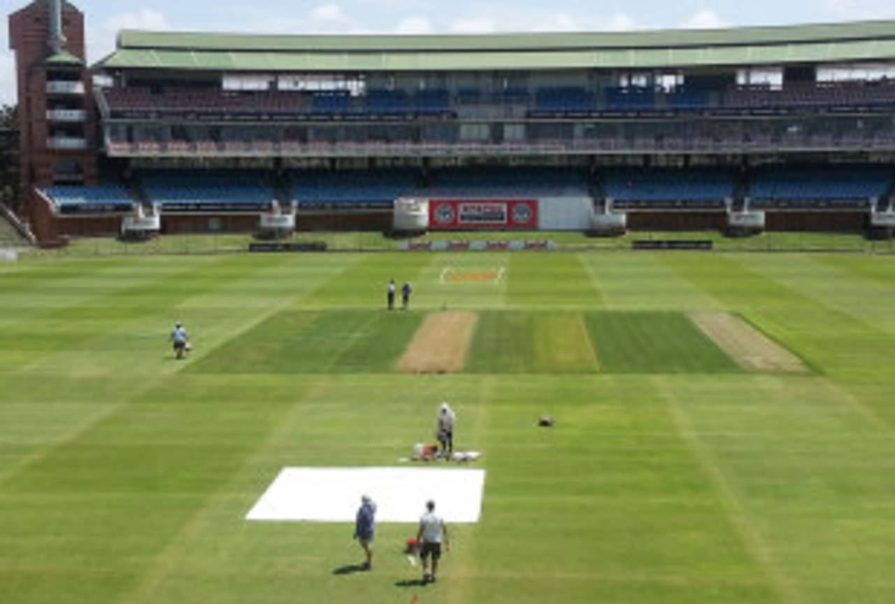 Adrian Carter, the groundsman, says the pitch at St. George's Park currently looks "very furry" and "green", Port Elizabeth, February 18