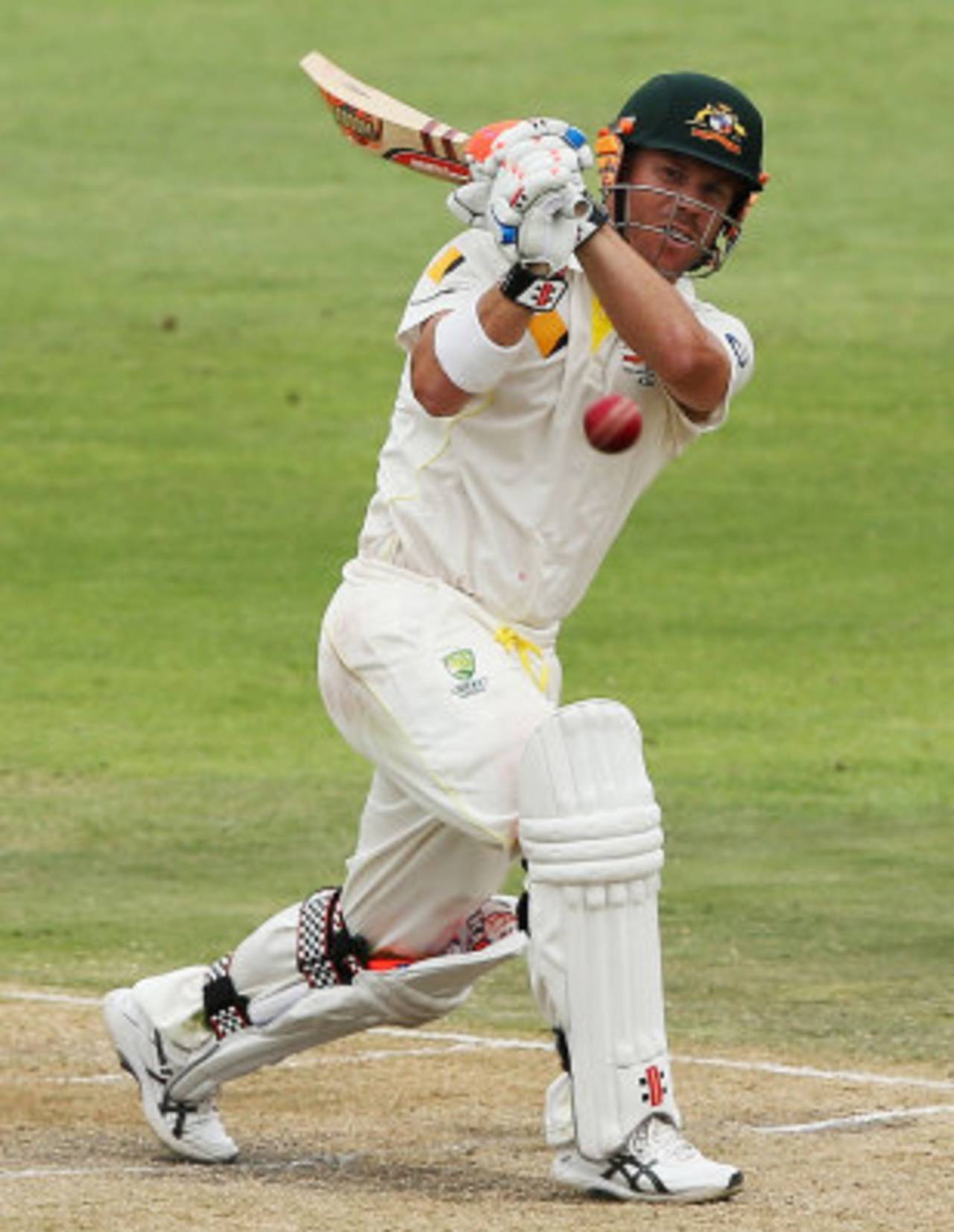 David Warner swats the ball over the on-side, South Africa v Australia, 2nd Test, Port Elizabeth, 2nd day, February 21, 2014