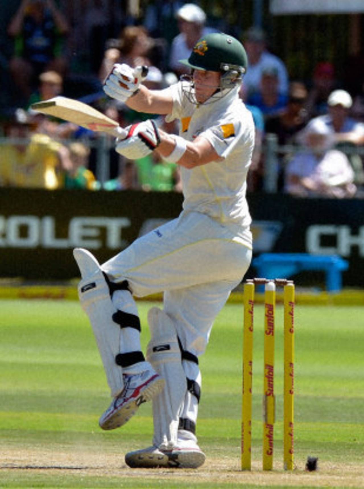 Steven Smith loses control of a pull, South Africa v Australia, 2nd Test, Port Elizabeth, 3rd day, February 22, 2014