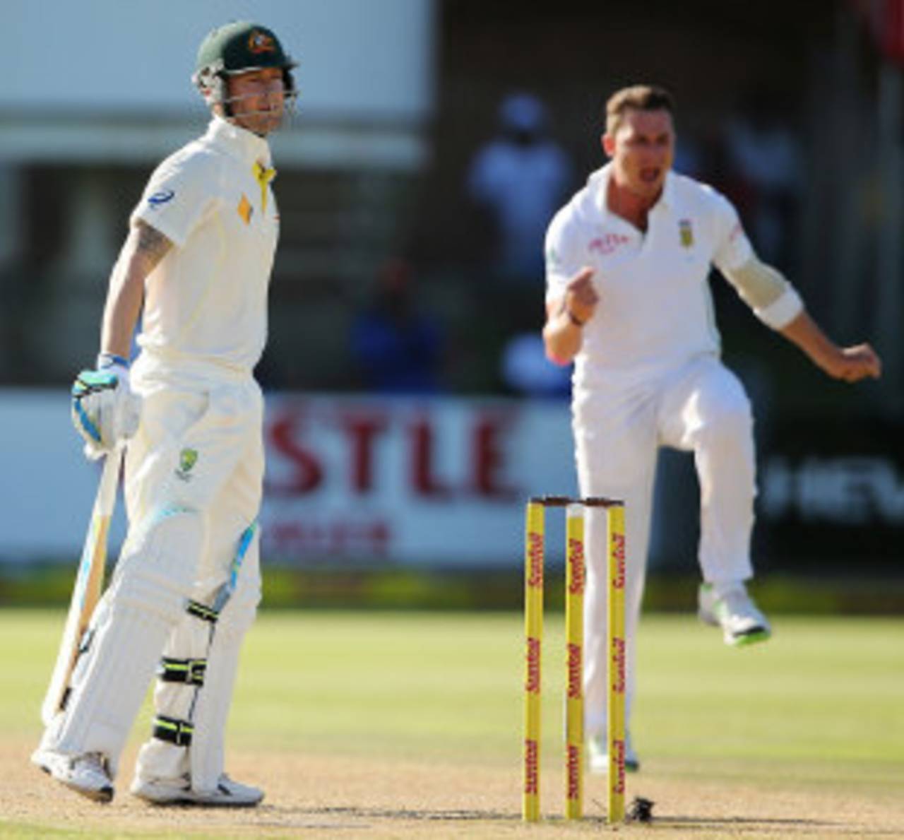 Michael Clarke looks back after edging to second slip, South Africa v Australia, 2nd Test, Port Elizabeth, 4th day, February 23, 2014