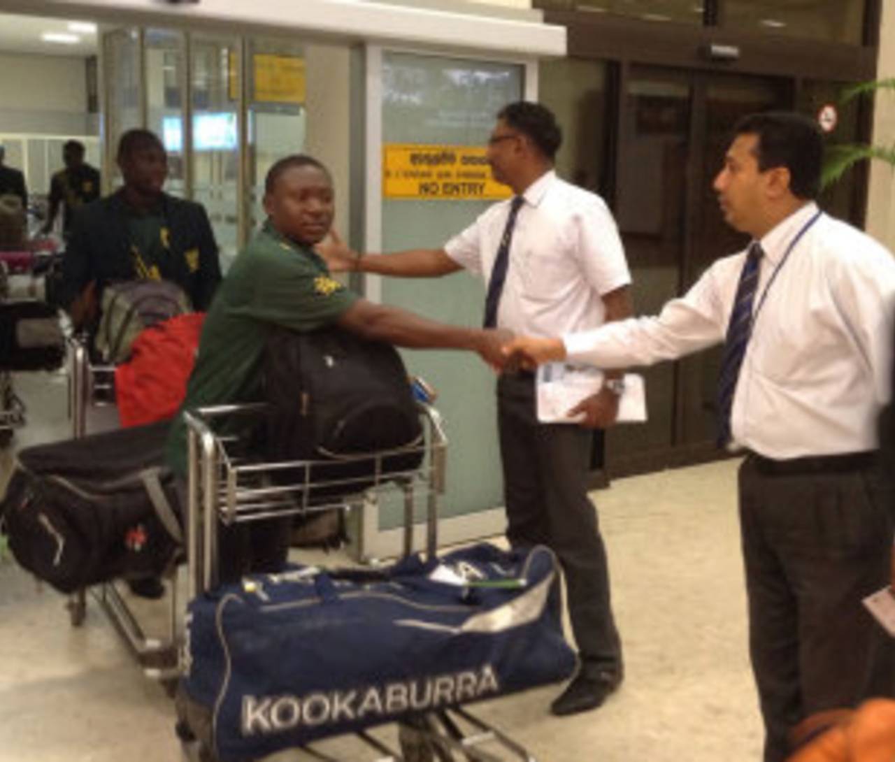 The Nigerian team is welcomed at Colombo airport, February 24, 2014