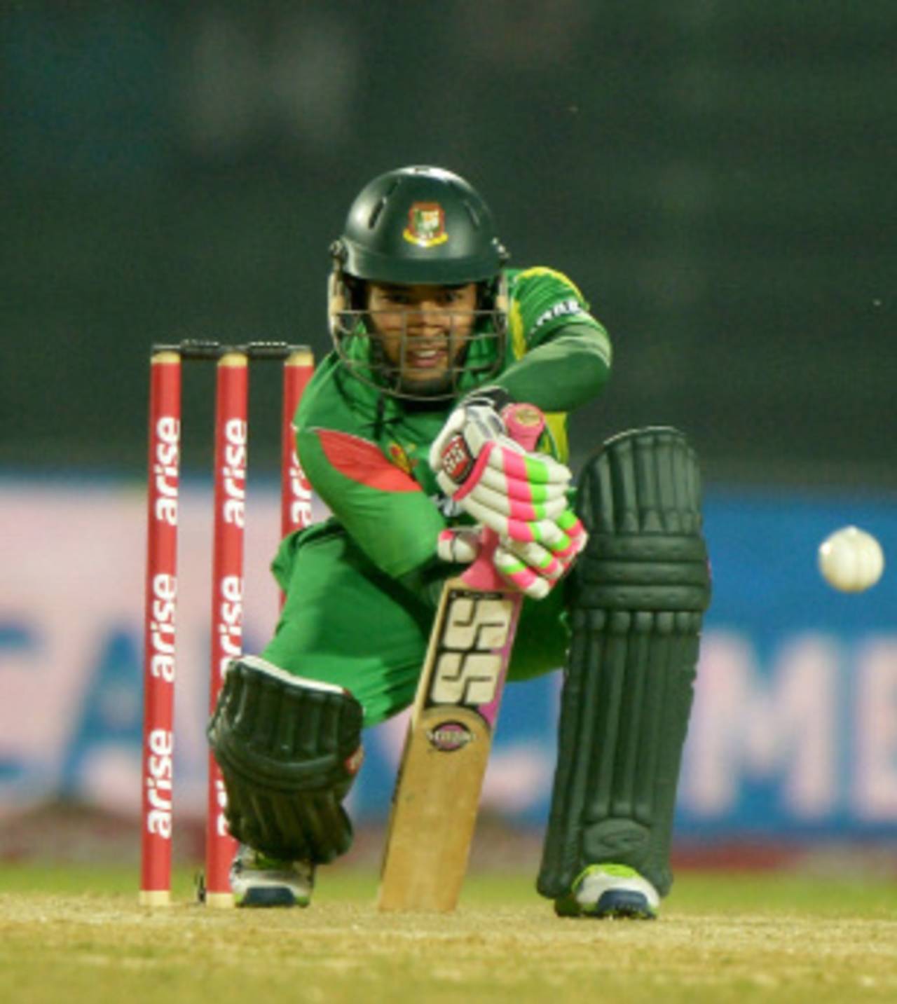 Mushfiqur Rahim defends one off the front foot, Bangladesh v Afghanistan, Asia Cup, Fatullah, March 1, 2014
