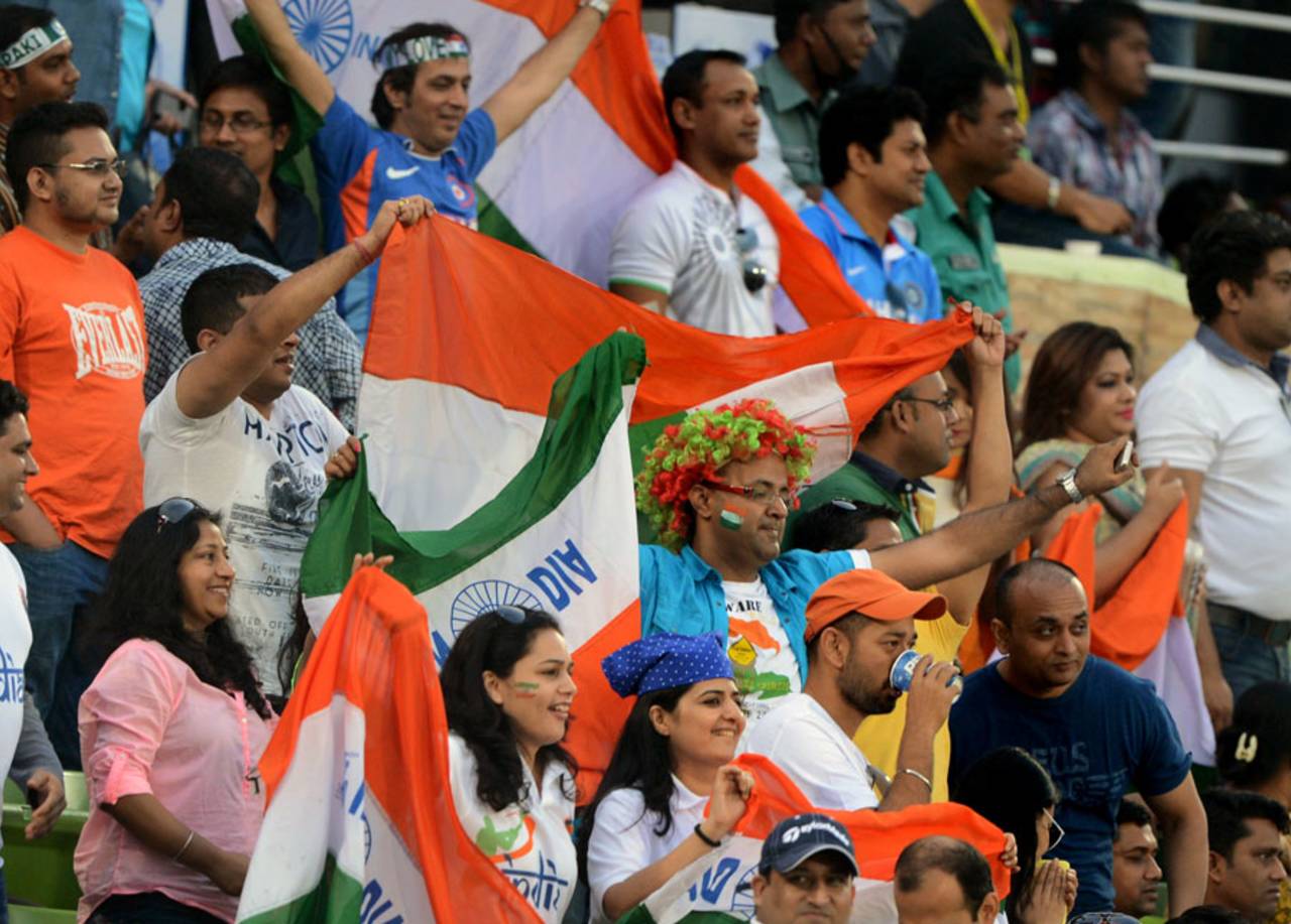 Indian fans cheer on their side, India v Pakistan, Asia Cup, Mirpur, March 2, 2014