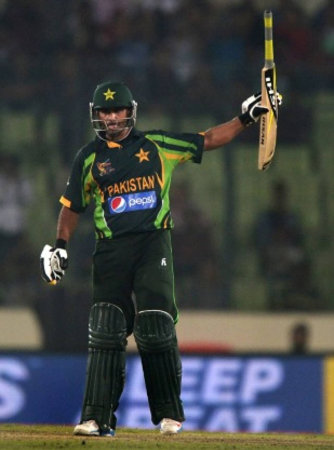 Mohammad Hafeez gestures after his half-century, India v Pakistan, Asia Cup, Mirpur, March 2, 2014