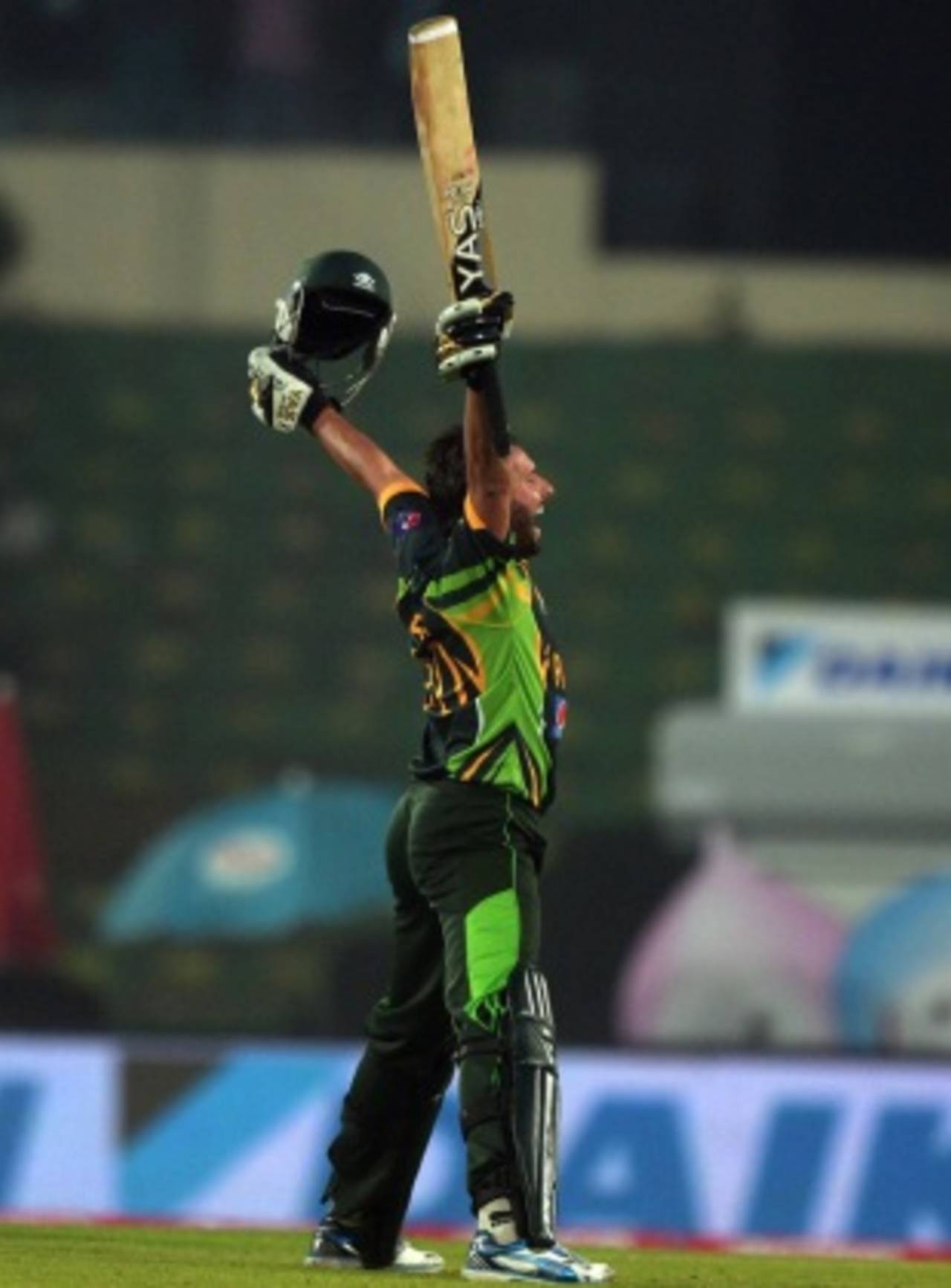 Shahid Afridi roars after hitting the winning six, India v Pakistan, Asia Cup, Mirpur, March 2, 2014