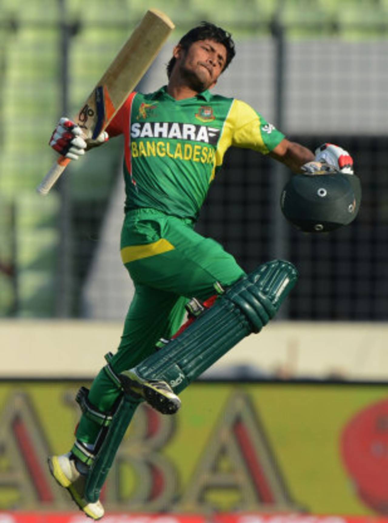 Anamul Haque leaps in joy after reaching his hundred, Bangladesh v Pakistan, Asia Cup, Mirpur, March 4, 2014