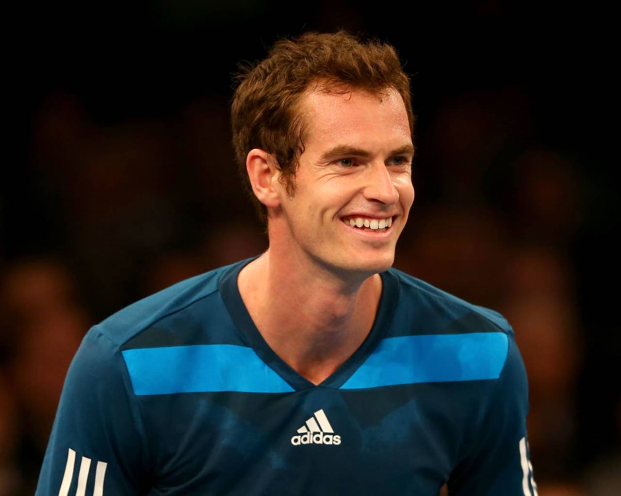 Andy Murray smiles during a match, BNP Paribas Showdown, Madison Square Garden, New York, March 3, 2014
