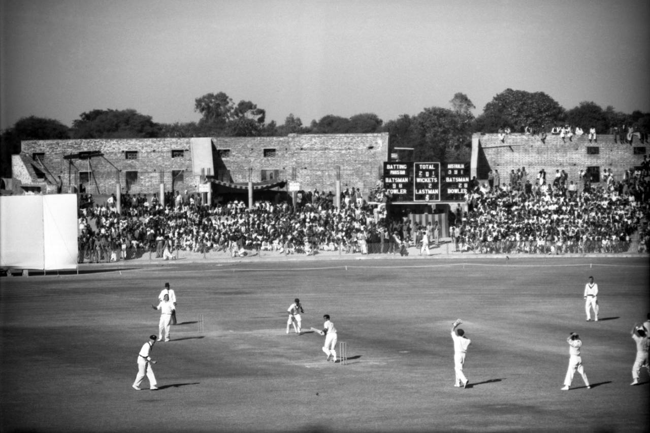 Saeed Ahmed glances Ian Meckiff for a single to bring up his century, Pakistan v Australia, 2nd Test, Lahore, 4th day, November 25, 1959