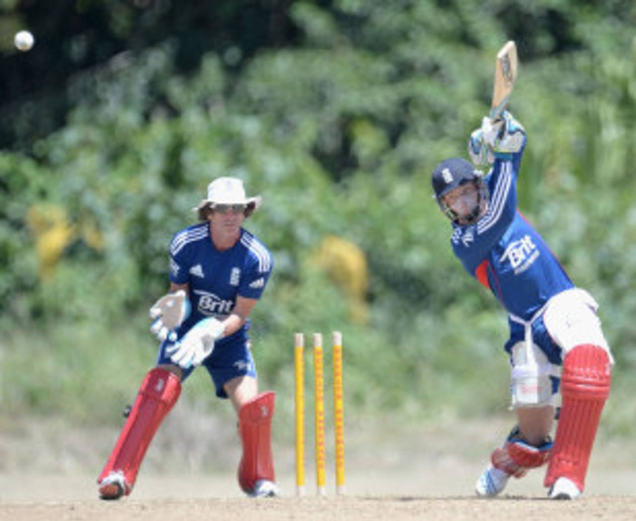 Bruce French gets back behind the stumps as Jos Buttler bats, Isolation Cricket Club, Barbados, March 8, 2014