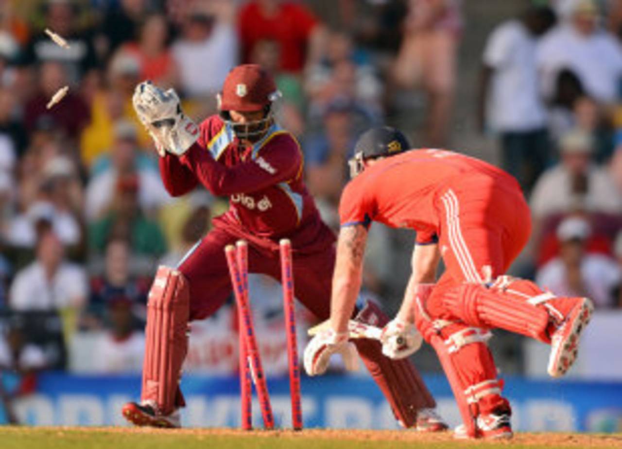 Denesh Ramdin completed the stumping of Ben Stokes, West Indies v England, 1st T20, Barbados, March 9, 2014