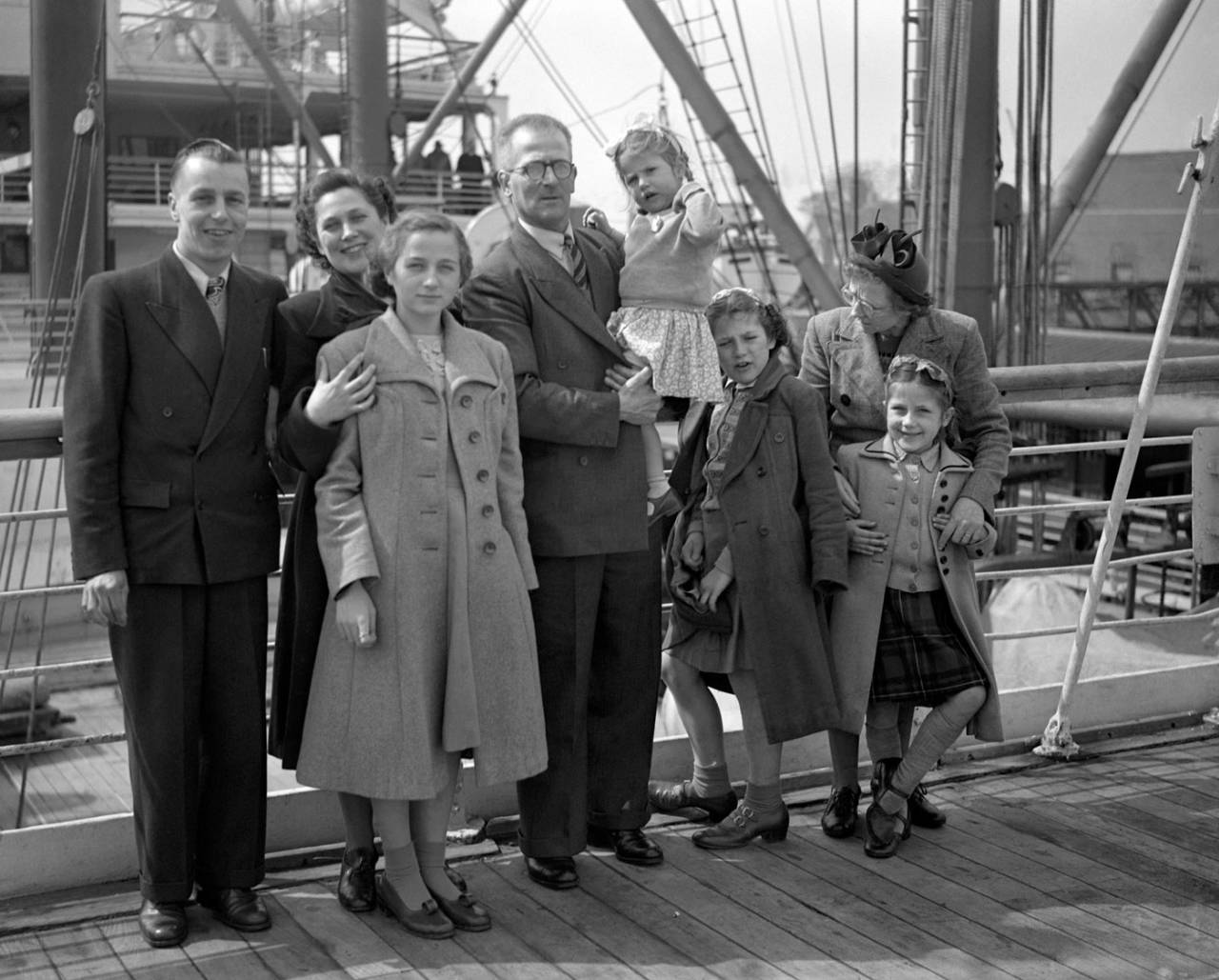 Harold Larwood and his family on board the <i>Orontes</I> at Tilbury before migrating to Australia, April 27, 1950