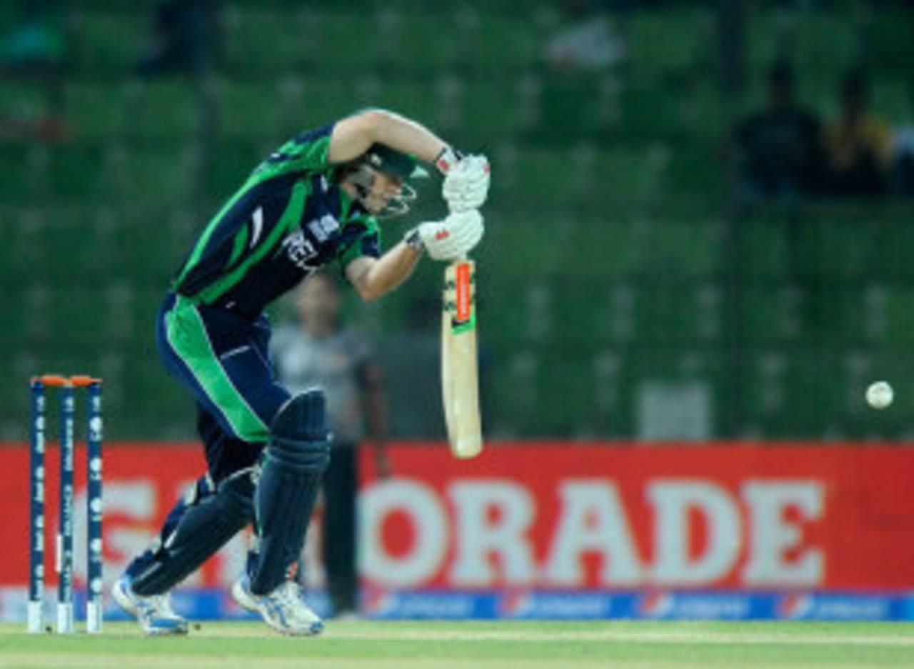 Ed Joyce defends the ball, Ireland v United Arab Emirates, World Twenty20, Group B, Sylhet