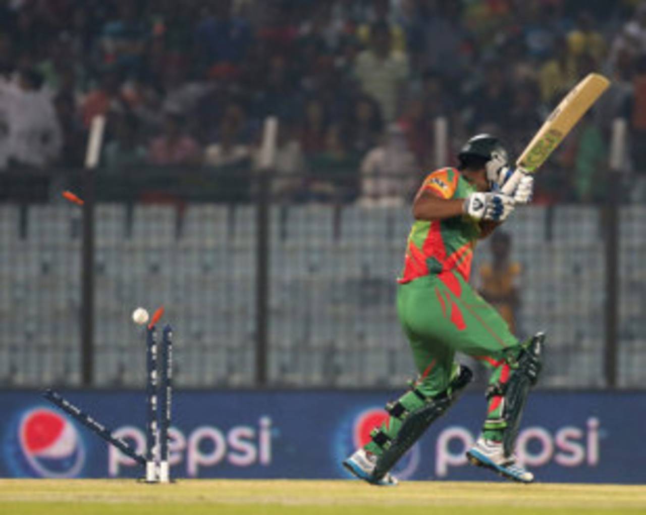 Tamim Iqbal is bowled, Bangladesh v Hong Kong, World T20, Group A, Chittagong, March 20, 2014