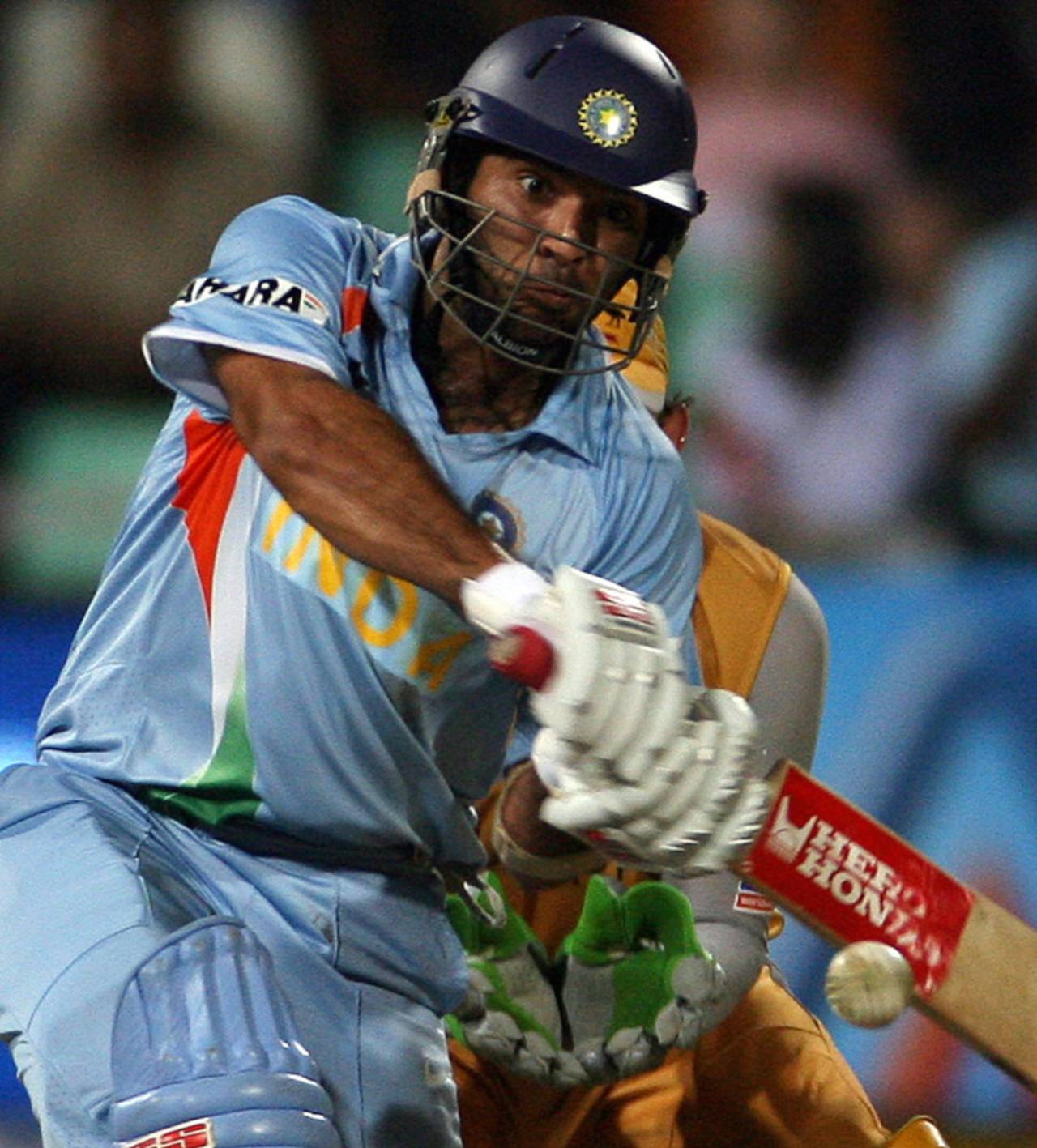 Yuvraj Singh sets up for a big hit, Australia v India, 2nd semi-final, ICC World Twenty20, Durban, September 22, 2007