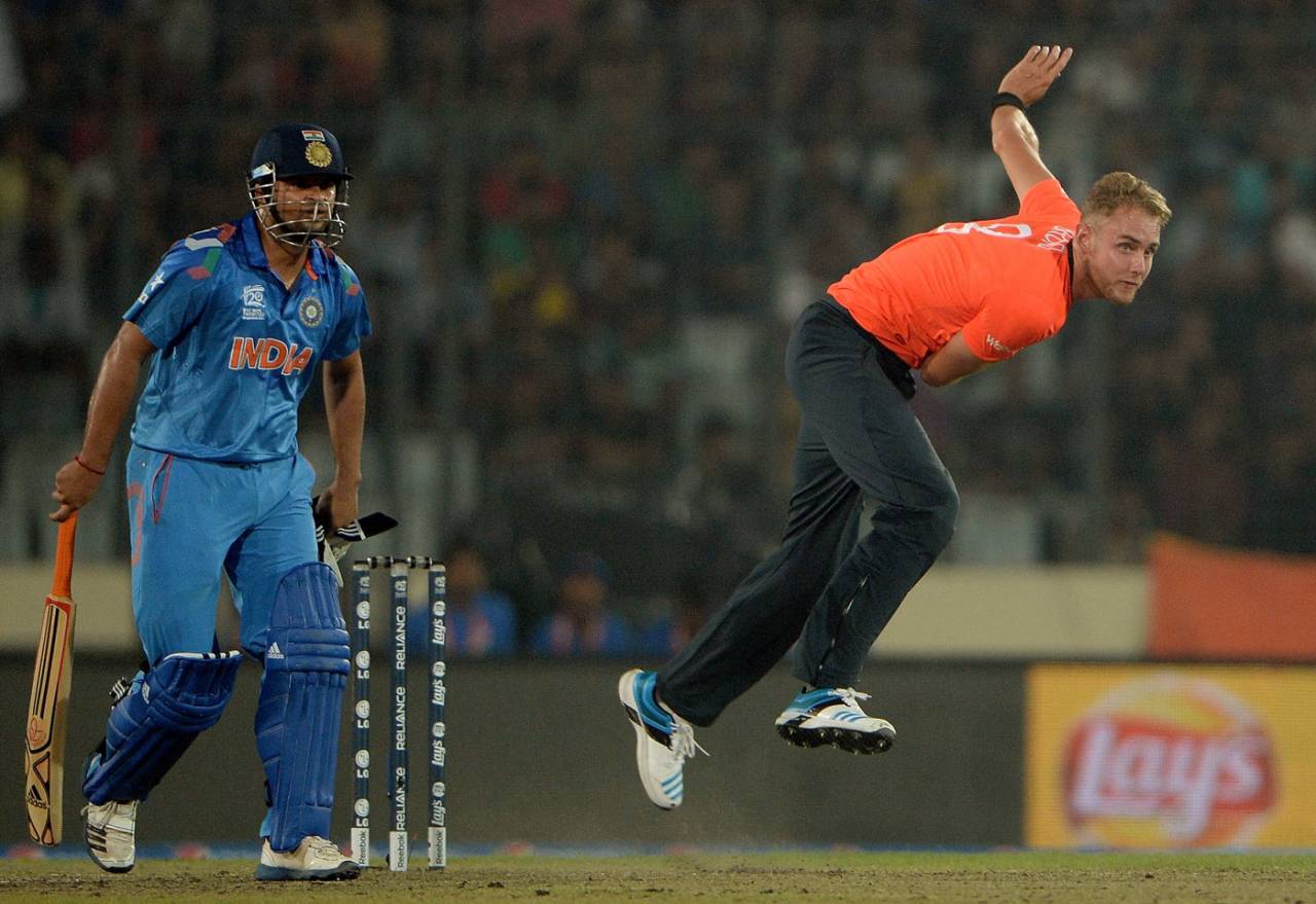 Stuart Broad bowls, England v India, World Twenty20 warm-ups, Mirpur, March 19, 2014