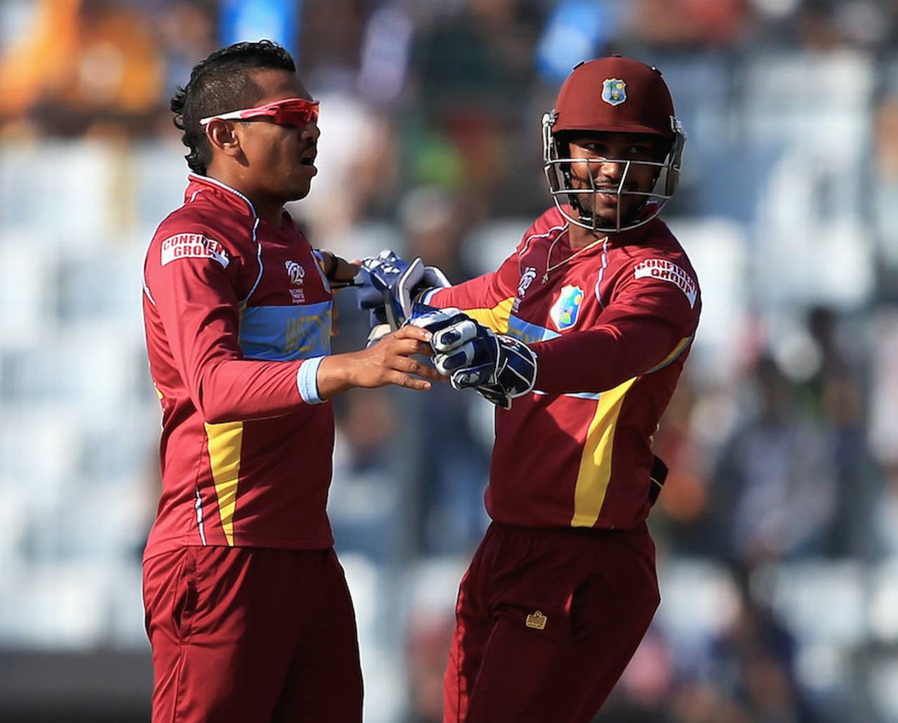 Sunil Narine bowled an economical spell and picked up two key wickets, Australia v West Indies, World T20, Group 2, Mirpur, March 28, 2014