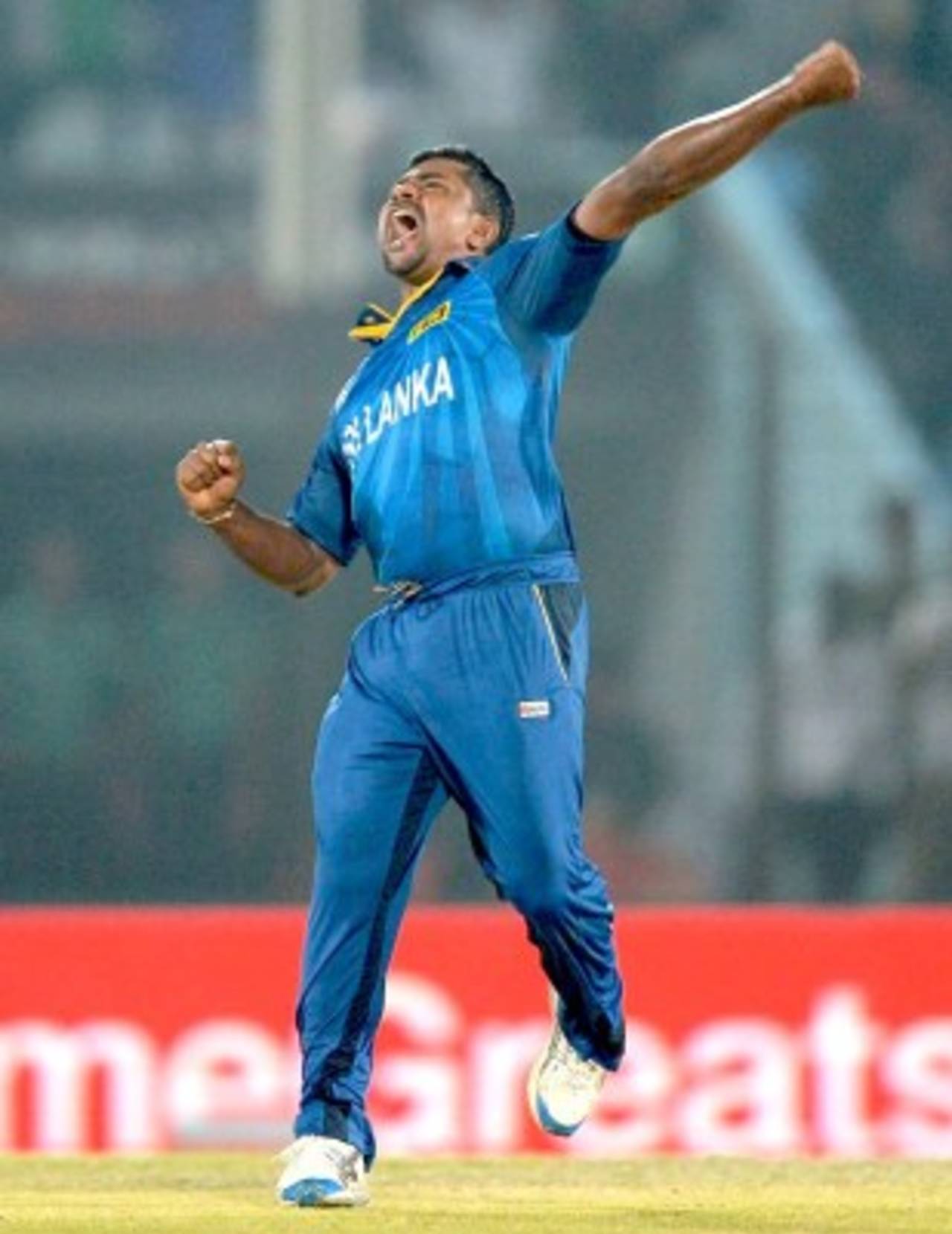 Rangana Herath roars in celebration, New Zealand v Sri Lanka, World T20, Group 1, Chittagong, March 31, 2014