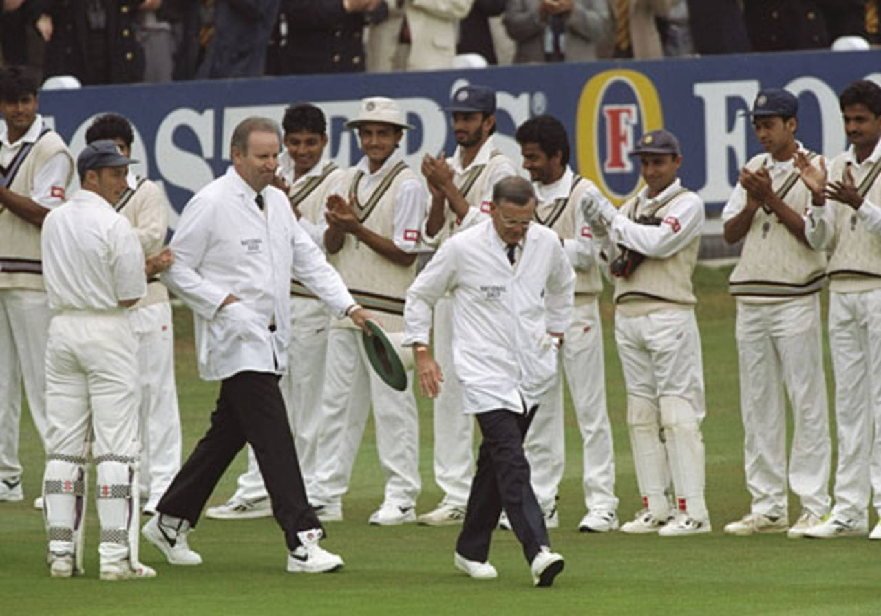 An emotional Dickie Bird starts his final Test, England v India, Lord's, June 20, 1996