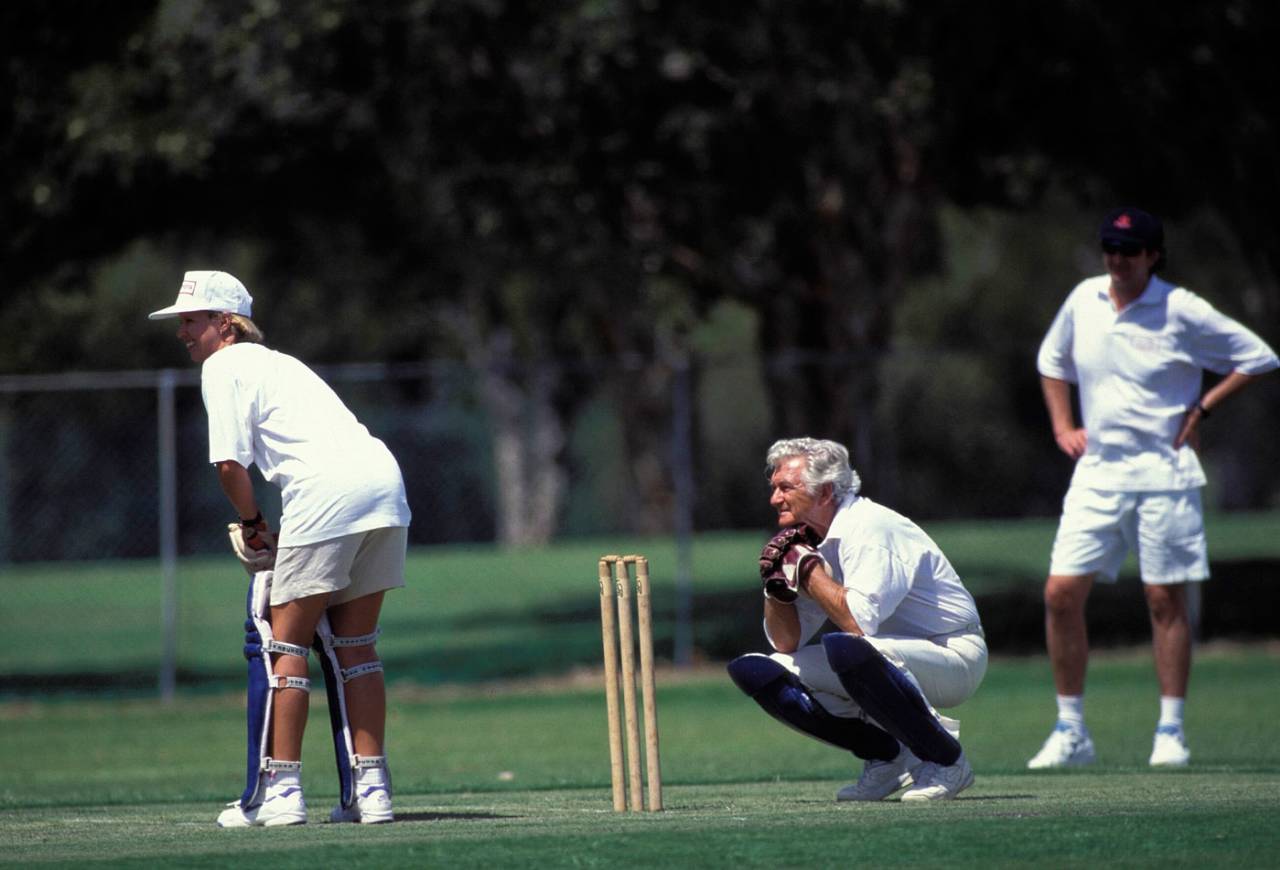 Former Australia prime minister keeps wicket during a charity game, Sydney, 1995
