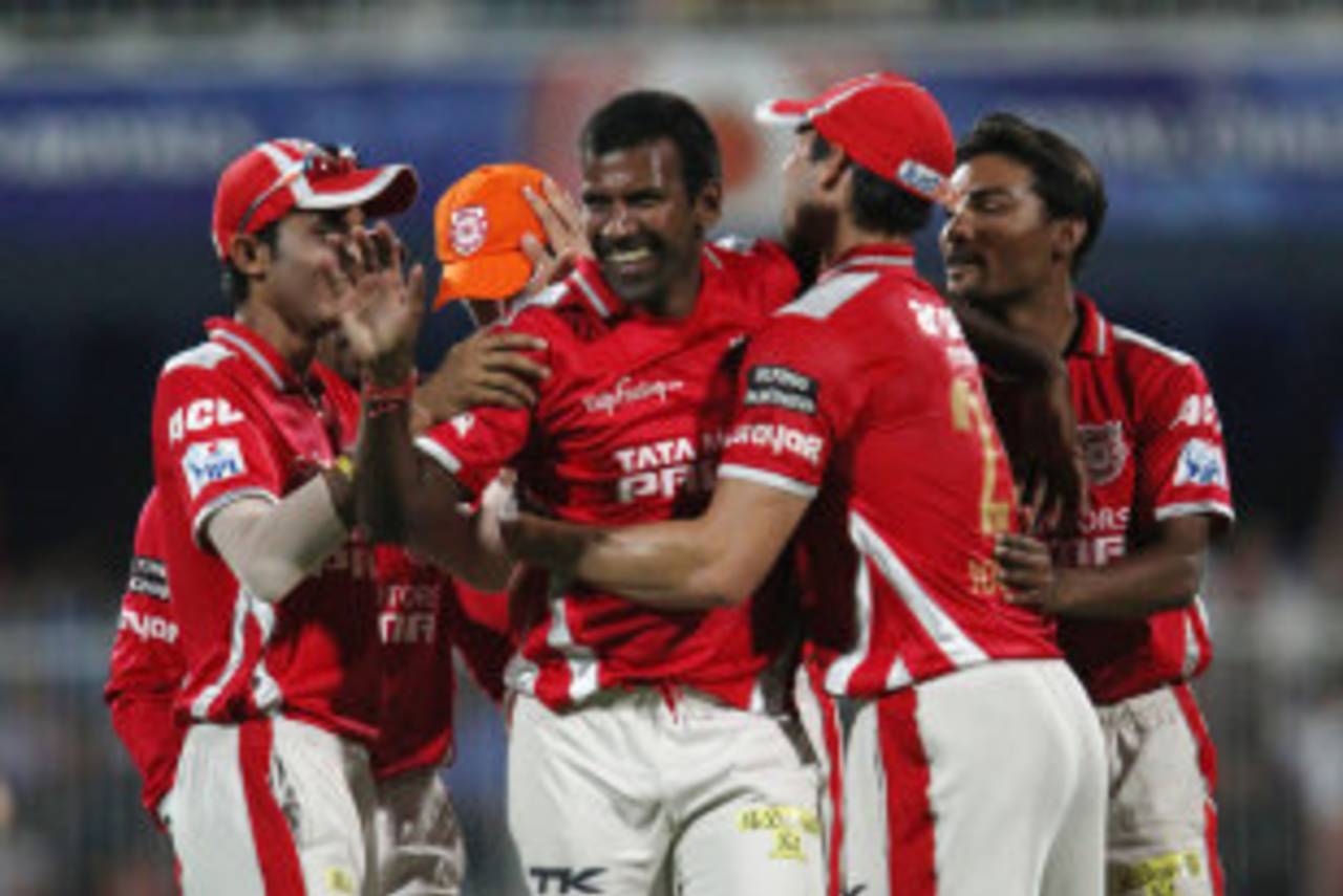 L Balaji finished with 4 for 13, Kings XI Punjab v Sunrisers Hyderabad, IPL 2014, Sharjah, April 22, 2014