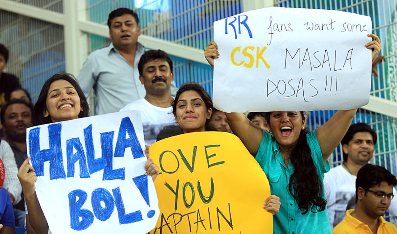 Fans show their support for Super Kings and Royals, Chennai Super Kings v Rajasthan Royals, IPL 2014, Dubai, April 23, 2014