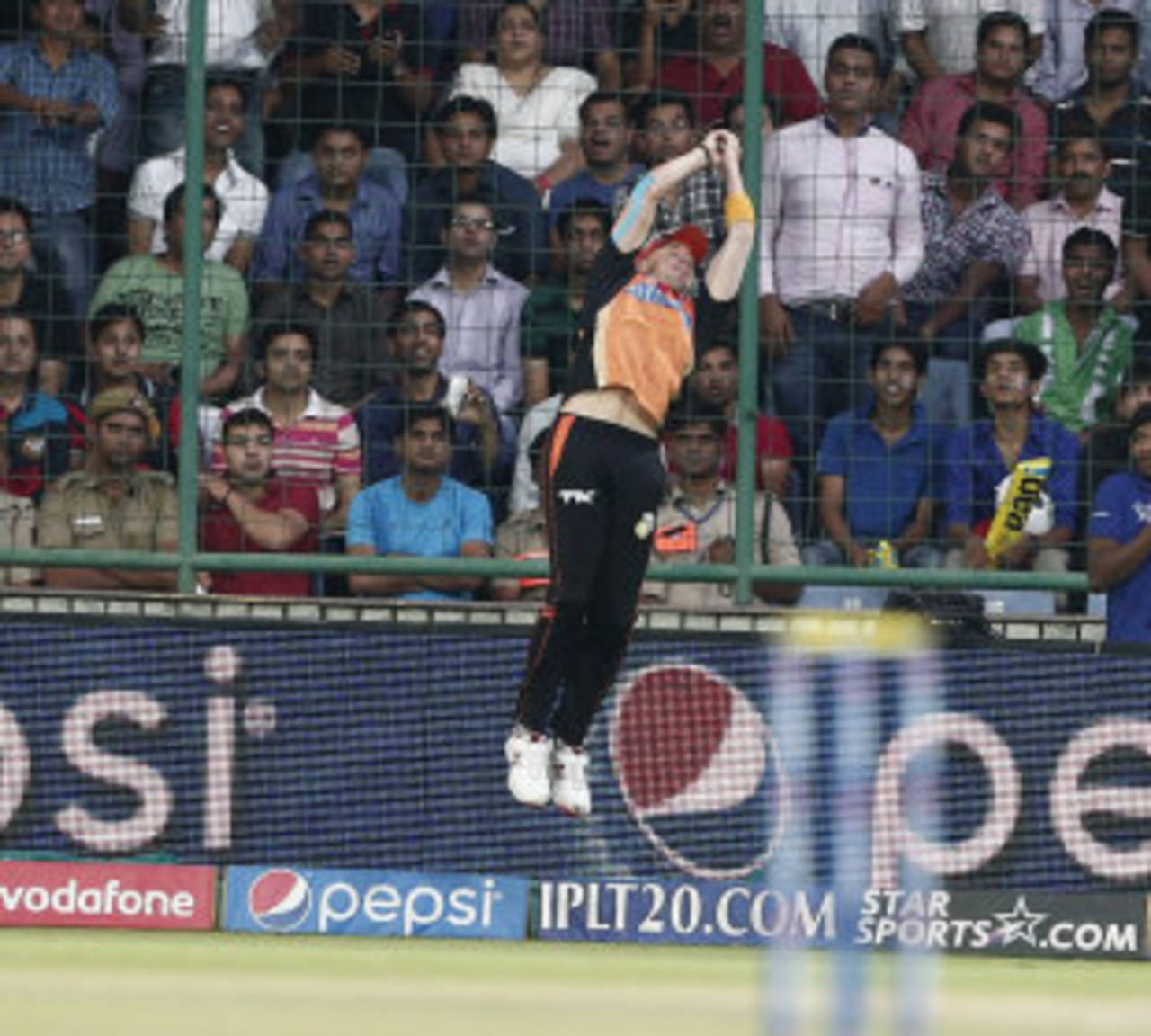 Dale Steyn took a stunning catch at the boundary to dismiss Dinesh Karthik, Delhi Daredevils v Sunrisers Hyderabad, IPL 2014, Delhi, May 10, 2014