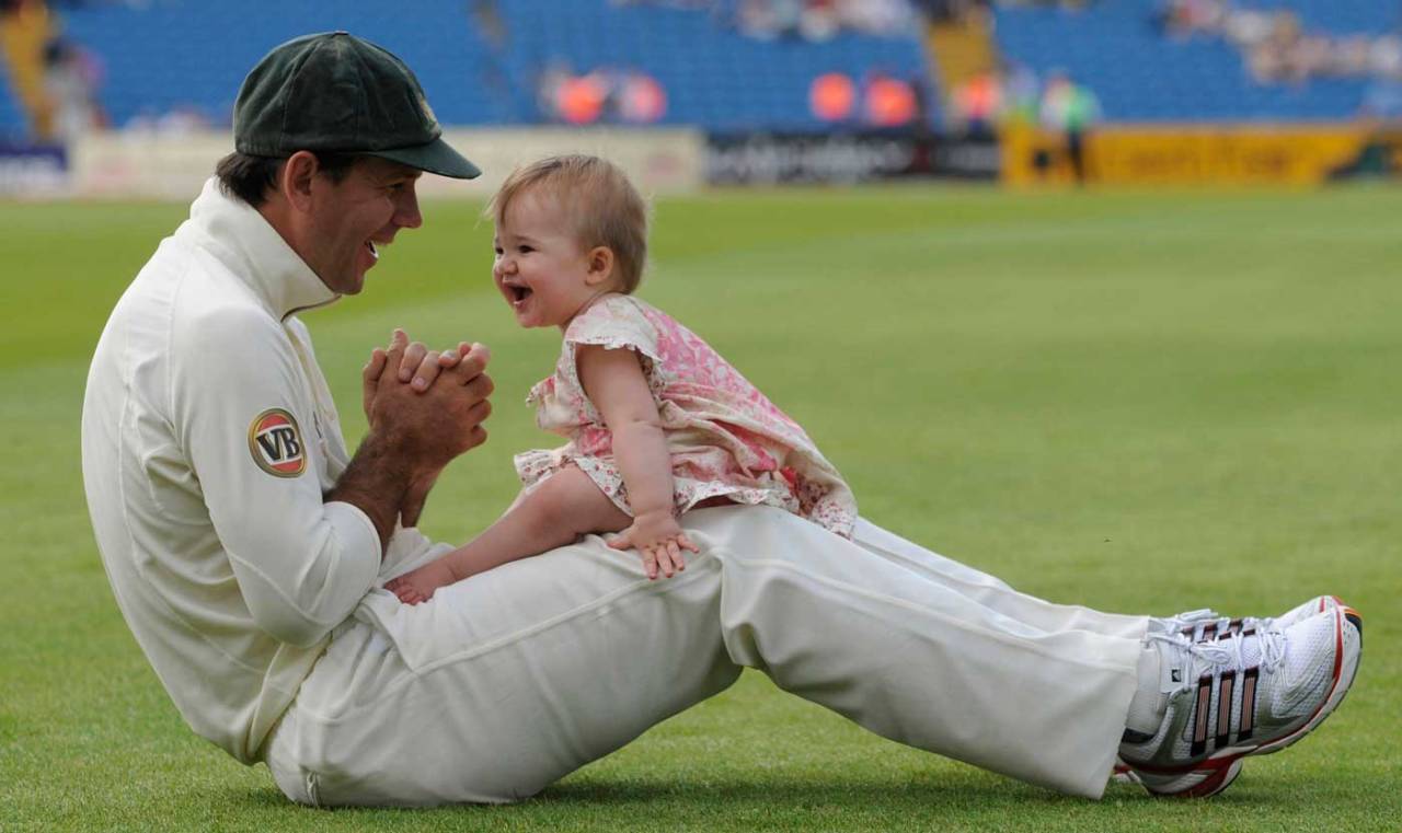 Ricky Ponting with his daughter Emmy at the end of the match, England v Australia, fourth Test, Headingley, 9 August 2009