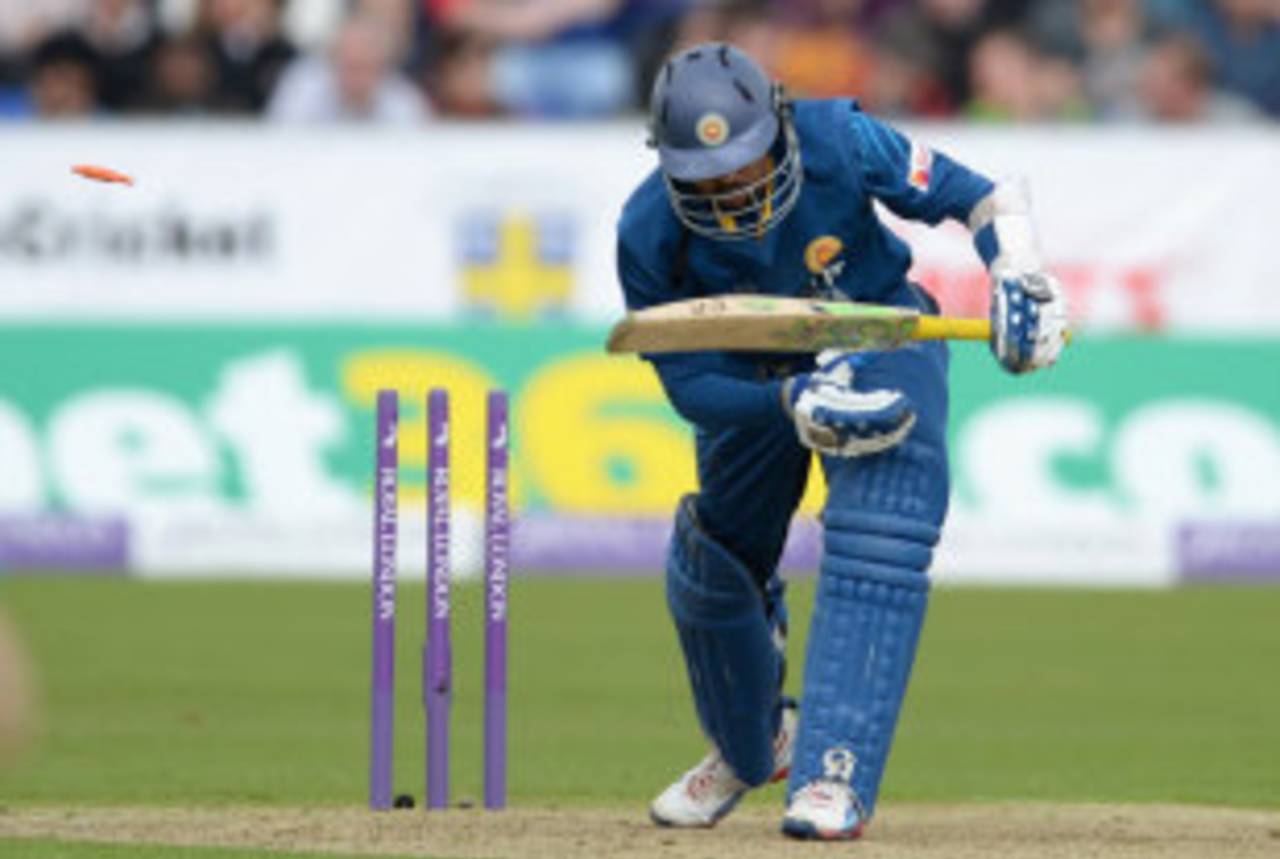 Tillakaratne Dilshan was bowled through the gate for 88, England v Sri Lanka, 2nd ODI, Chester-le-Street, May 25, 2014