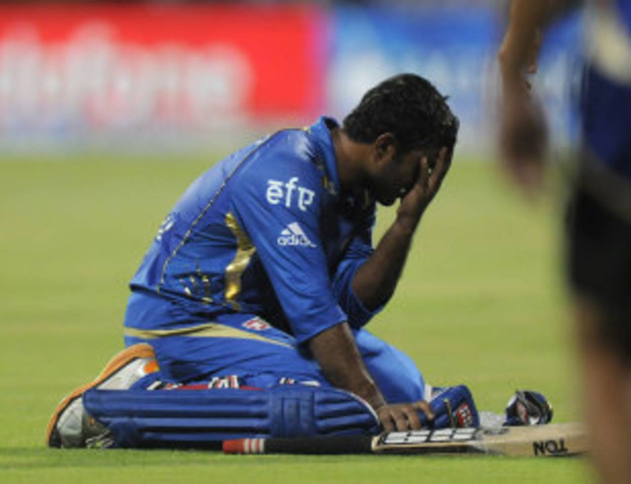 Ambati Rayudu is in tears after getting run out, Mumbai Indians v Rajasthan Royals, IPL 2014, Mumbai, May 25, 2014