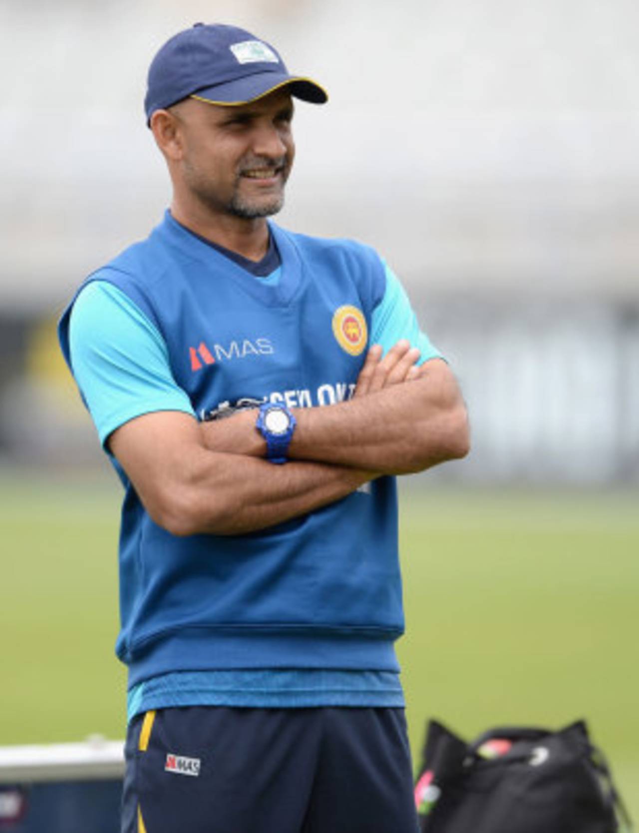 Marvan Atapattu watches over a Sri Lanka training session, Old Trafford, May 27, 2014