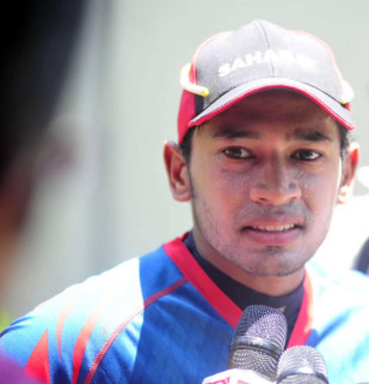 Mushfiqur Rahim speaks to reporters after a training session, Mirpur, May 29, 2014