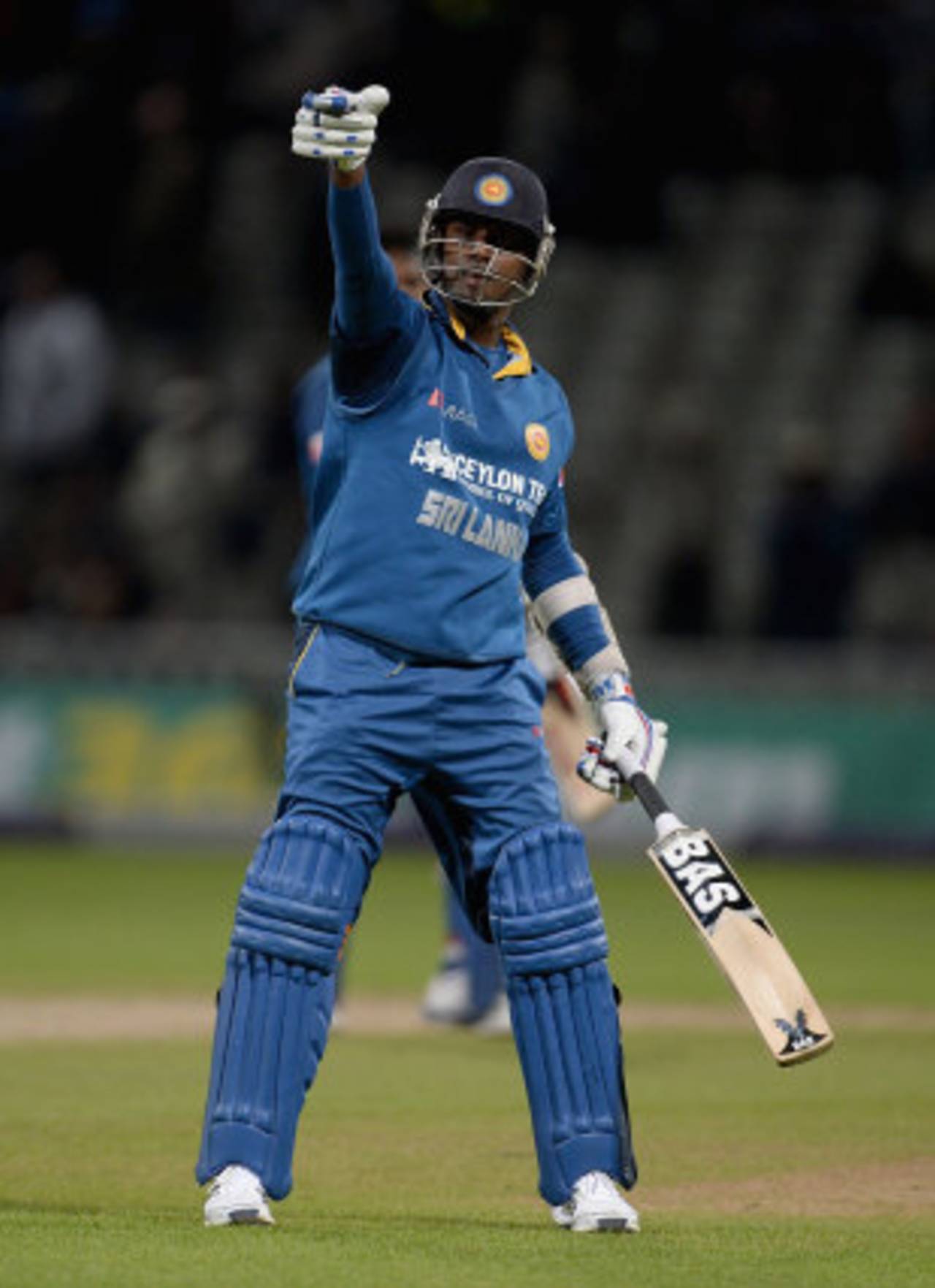 Angelo Mathews celebrates the winning runs, England v Sri Lanka, 5th ODI, Edgbaston, June 3, 2014