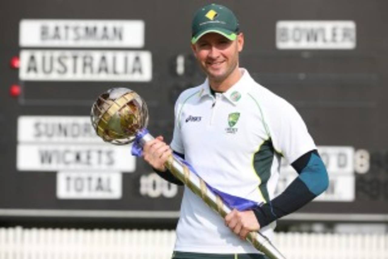 Michael Clarke with the ICC's Test Championship mace in Brisbane&nbsp;&nbsp;&bull;&nbsp;&nbsp;Getty Images