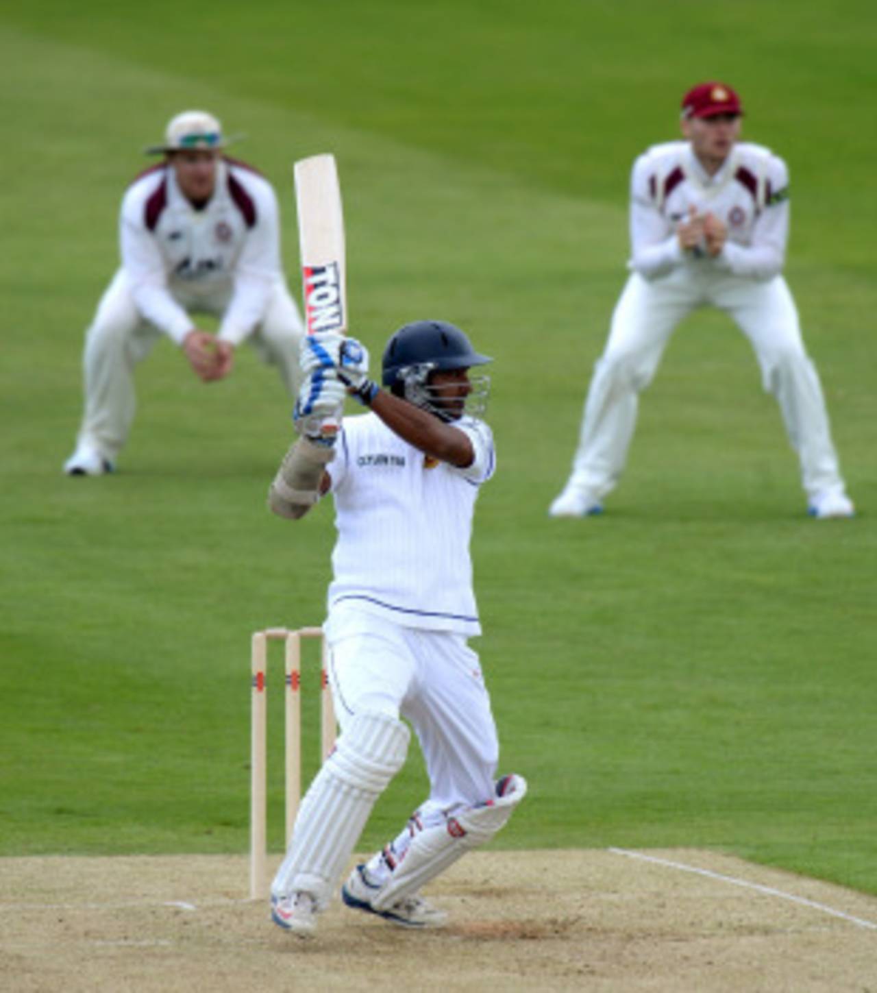 Kumar Sangakkara connects with a square cut, Northamptonshire v Sri Lankans, Tour match, Wantage Road, 1st day, June 5, 2014