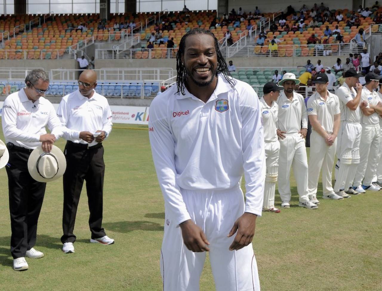 Chris Gayle has a laugh before his 100th Test, West Indies v New Zealand, 1st Test, Kingston, 1st day, June 8, 2014