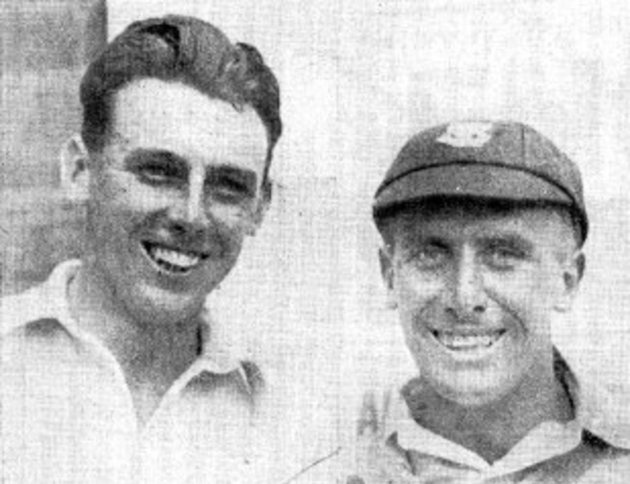 Maurice Tate and Arthur Gilligan pose after dismissing South Africa for 30, England v South Africa, 1st Test, Birmingham, June 16,  1924