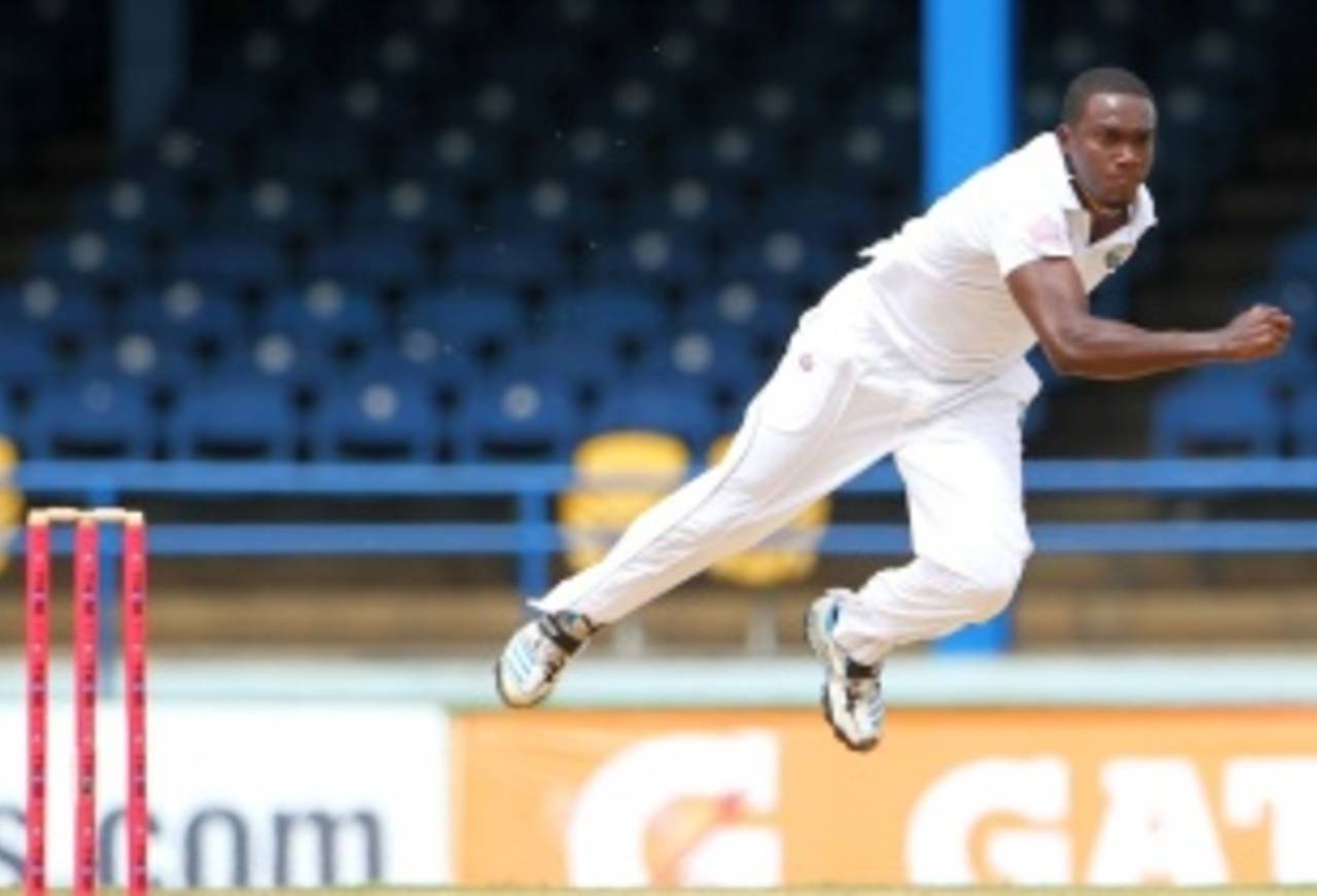 Jerome Taylor in action at Queen's Park Oval, West Indies v New Zealand, 2nd Test, Trinidad, 1st day, June 16, 2014
