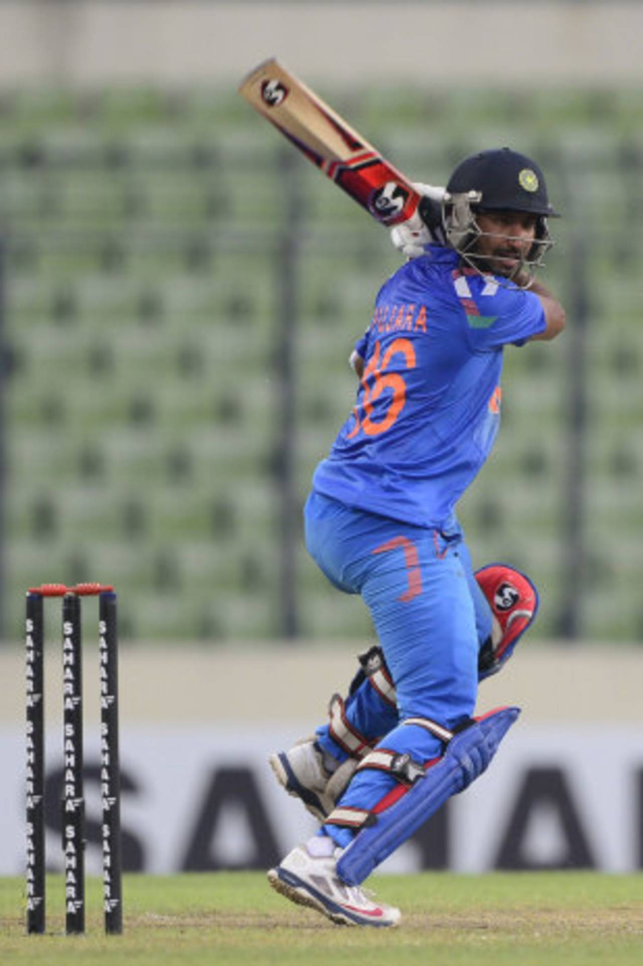 Cheteshwar Pujara battled against the conditions in the third ODI in Mirpur&nbsp;&nbsp;&bull;&nbsp;&nbsp;AFP