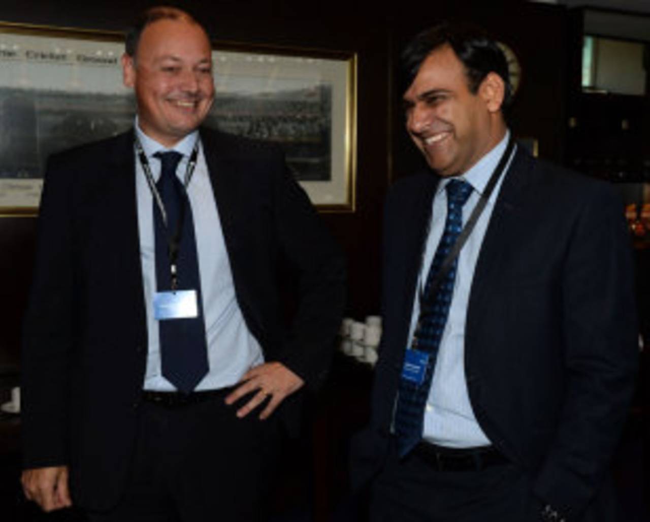 Cricket Ireland's chief executive Warren Deutrom at the ICC meeting with PCB's COO, Subhan Ahmed&nbsp;&nbsp;&bull;&nbsp;&nbsp;AFP