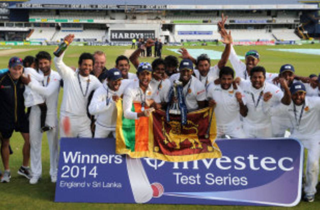 Sri Lanka celebrate with the series trophy, England v Sri Lanka, 2nd Investec Test, Headingley, 5th day, June 24, 2014