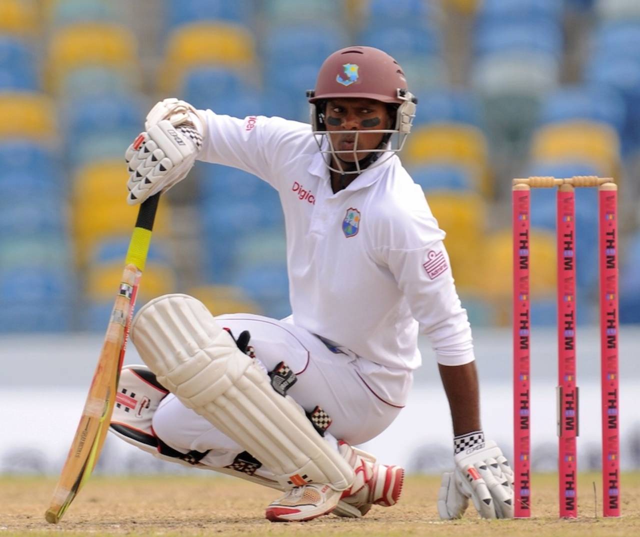 Shivnarine Chanderpaul gets out of the way of a bouncer, West Indies v New Zealand, 3rd Test, Barbados, 3rd day, June 28, 2014