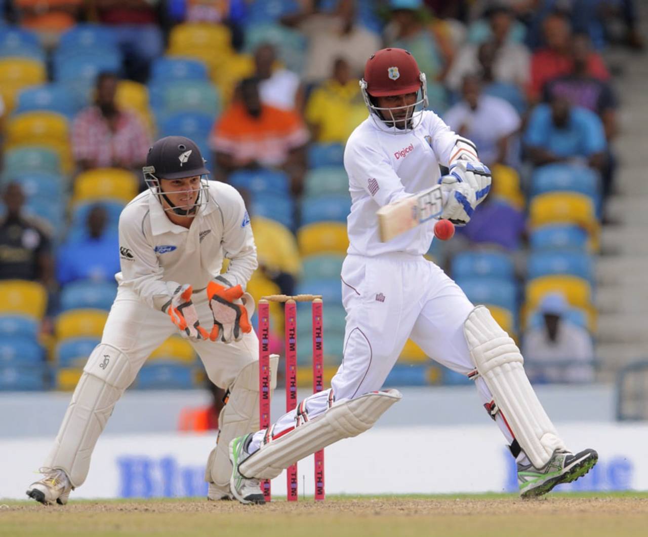 Denesh Ramdin pulls during his 45, West Indies v New Zealand, 3rd Test, Barbados, 3rd day, June 28, 2014