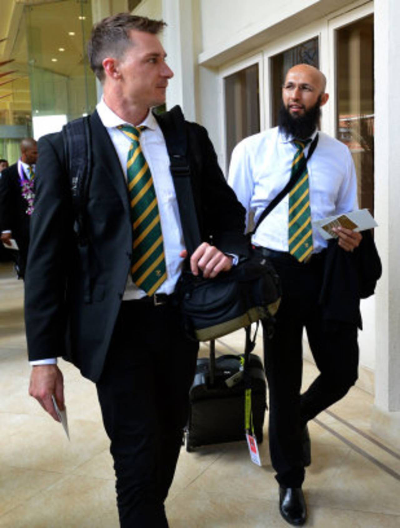 Dale Steyn and Hashim Amla at a hotel in Colombo, June 30, 2014
